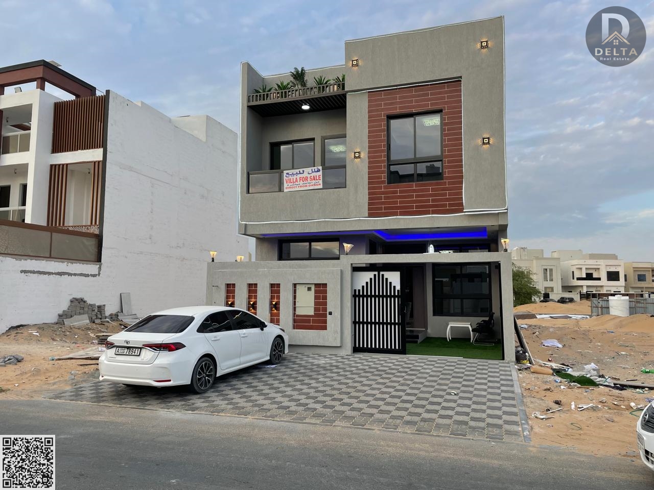 Villa in Al Zahia area with a setback in front and a colored stone facade | 5 bedrooms with a majlis and living room, ideal for family gatherings | Fu