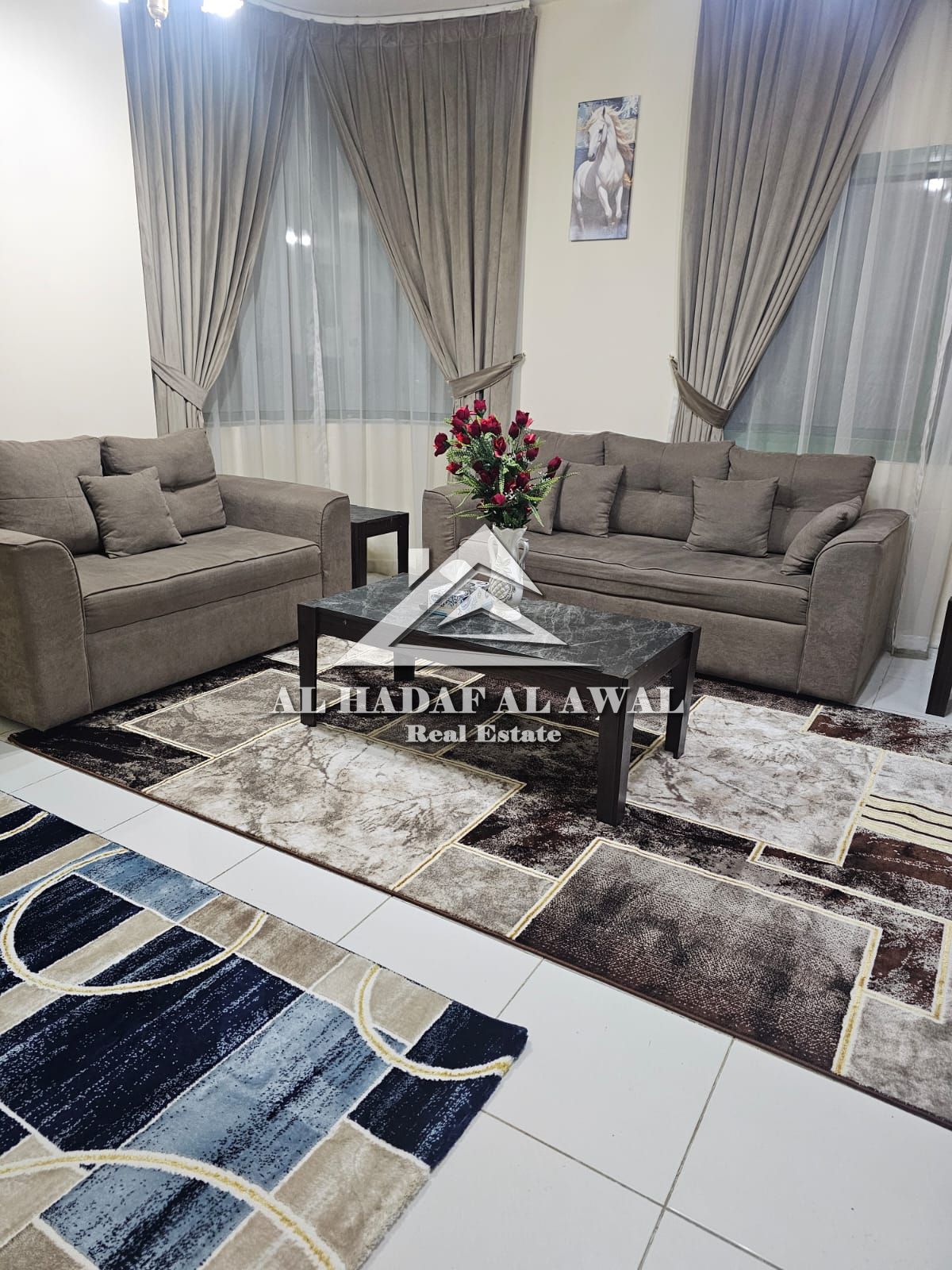 Al Qasba, Royal Crown Building. One bedroom and living room with balcony overlooking Al Qasba. One bathroom. Rent: AED 5500 inclusive of utilities.