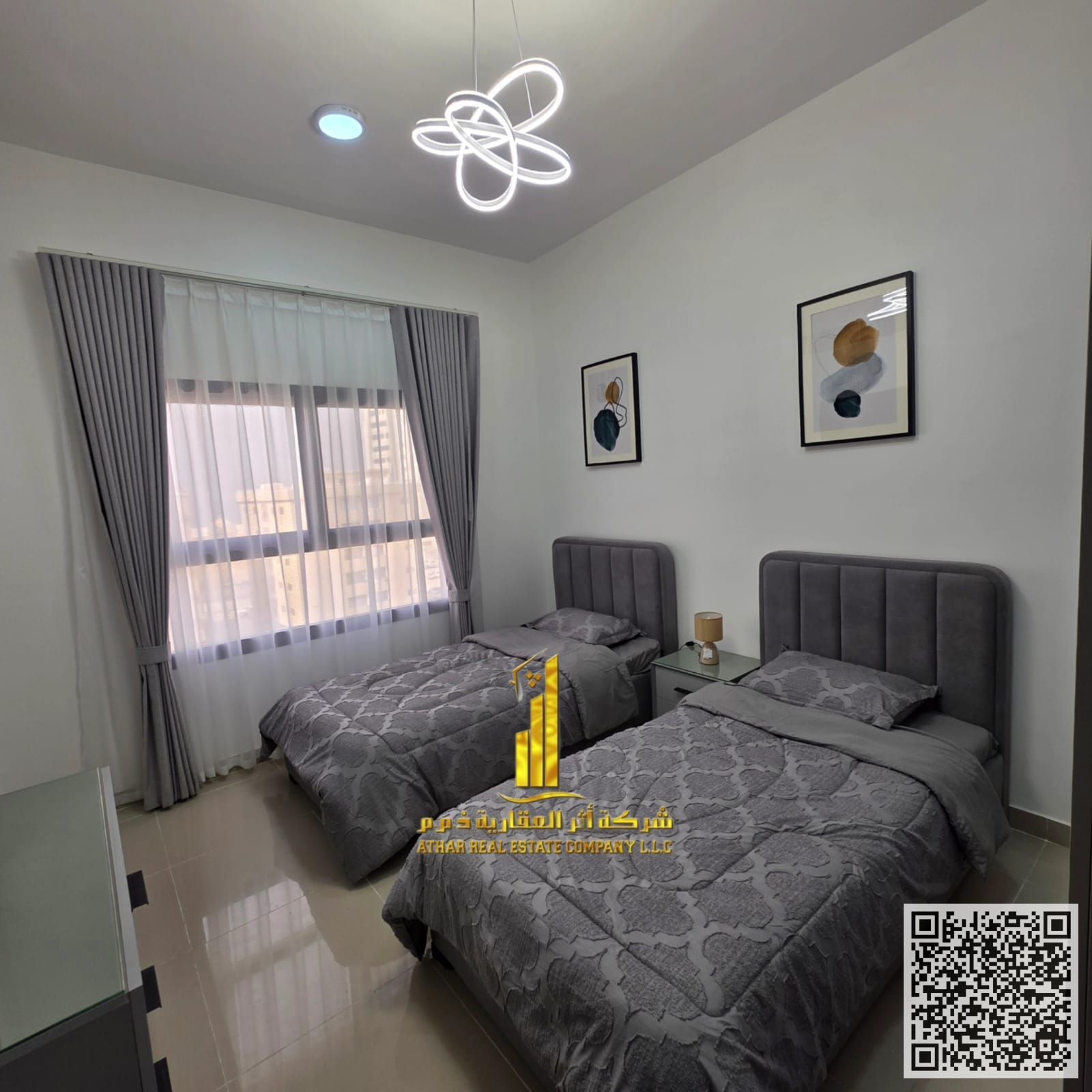 Furnished 2-bedroom apartment with a sea view for monthly rent in Ajman. Utilities and internet included. Prime location with convenient access to all