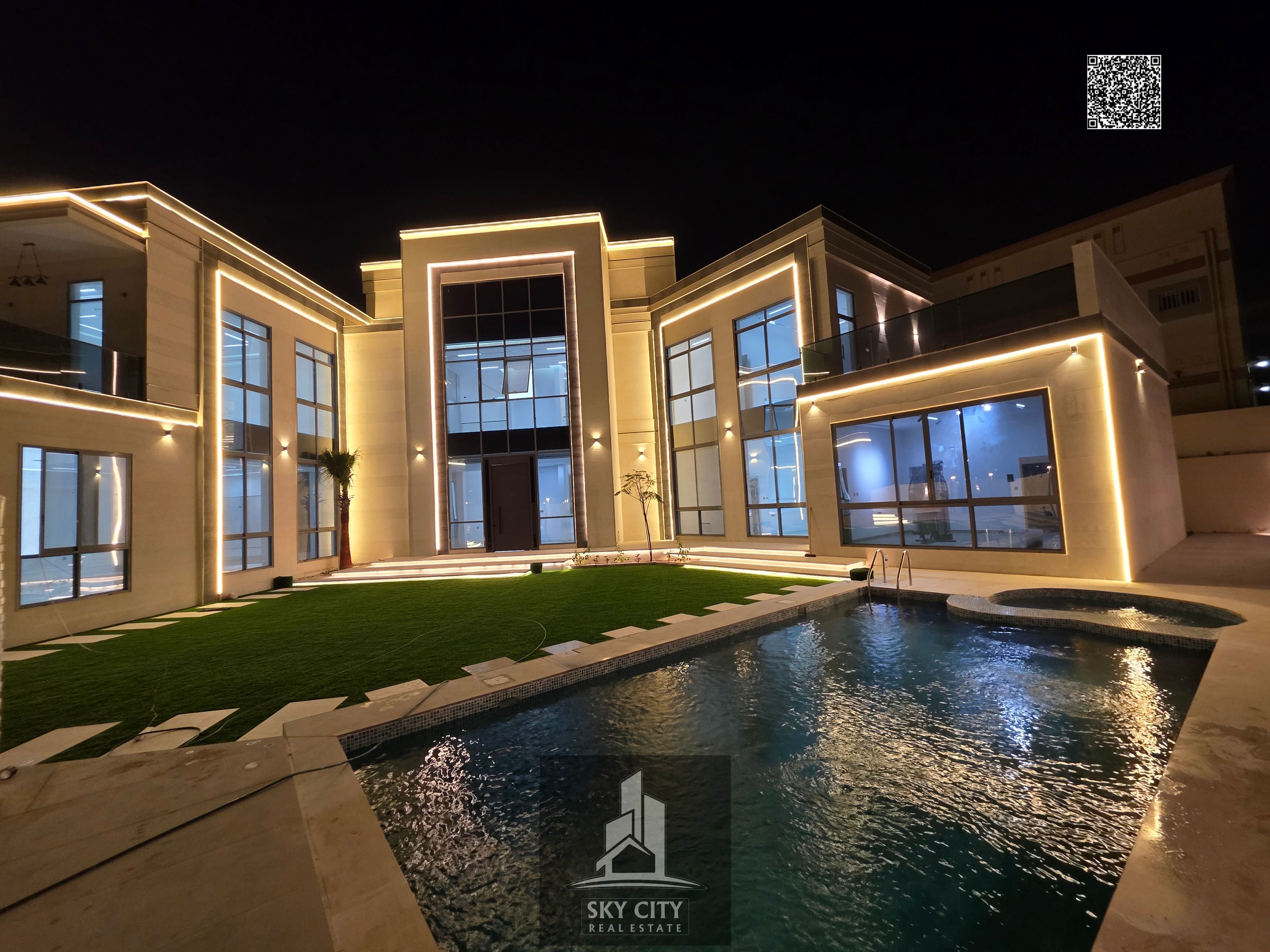 The most luxurious and elegant villas in the Al Yasmin area, 10,000 sq ft, 6 bedrooms with a swimming pool
