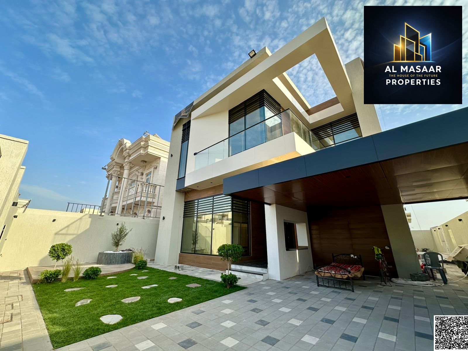 Luxury villa for sale – Al Muwaihat 1, Ajman | 5 master bedrooms + majlis + living room + yard | Electricity, water and air conditioning included | Re