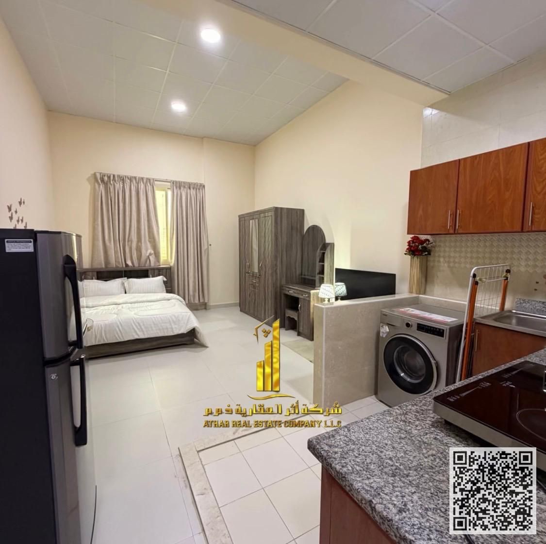 Furnished semi-detached studio apartment with hotel-style furniture for monthly rent in Ajman - Al Rawda 2 - Sheikh Ammar Street