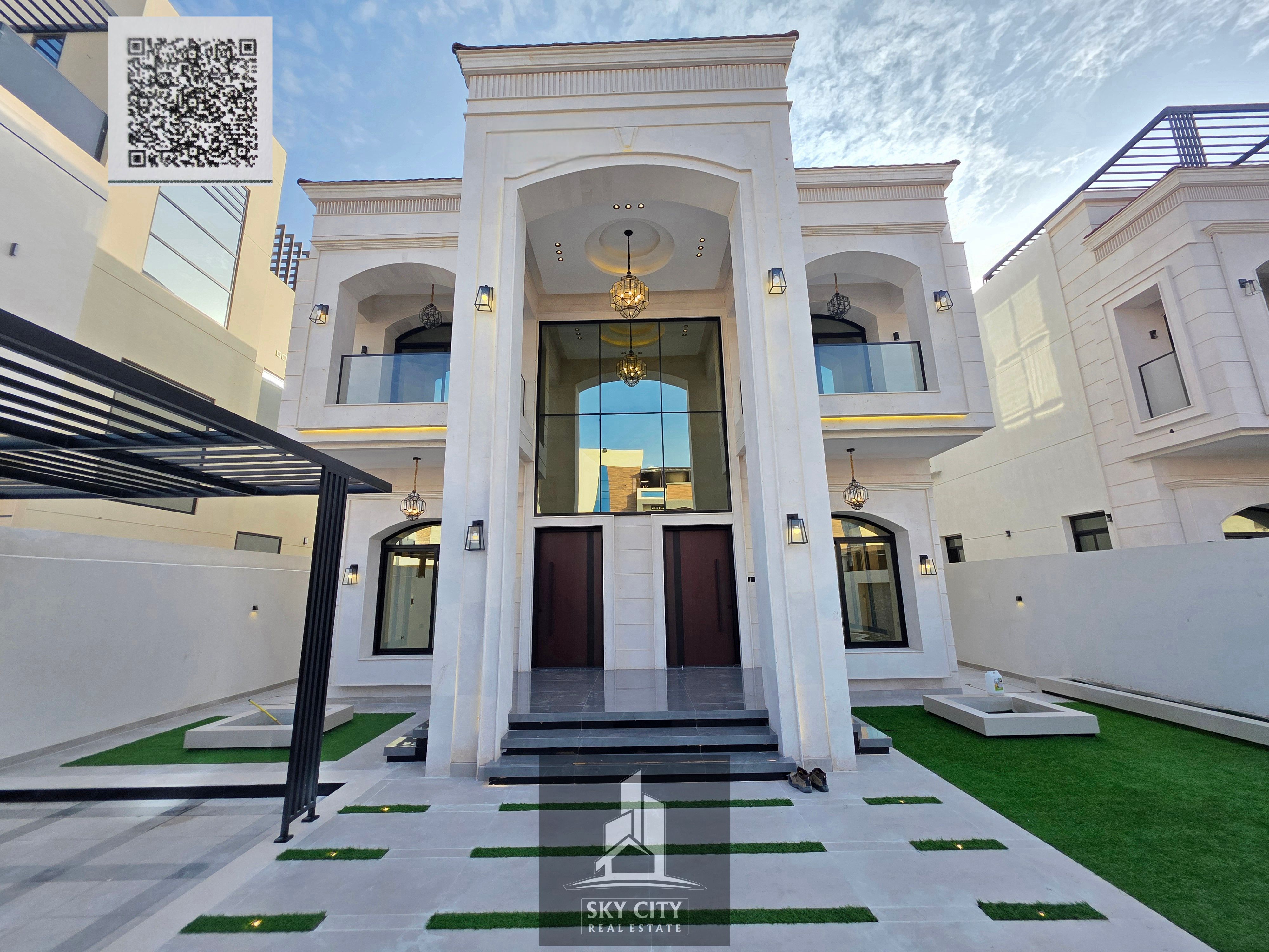 Al-Bahia, near the Chinese Market, Sheikh Rest House, and Al-Ghaba Park. Central air conditioning on the ground, first, and roof floors. 5 master bedrooms, a majlis, two living rooms, and a maid's room. Large setback in front of the villa, next to a mosqu