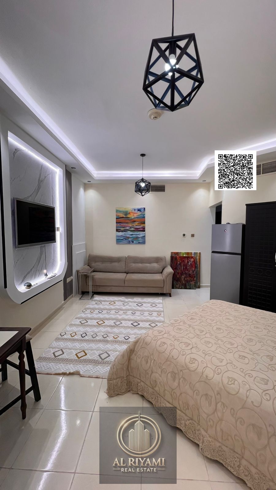 Furnished studio apartment, first occupancy, in Orient Towers with full amenities