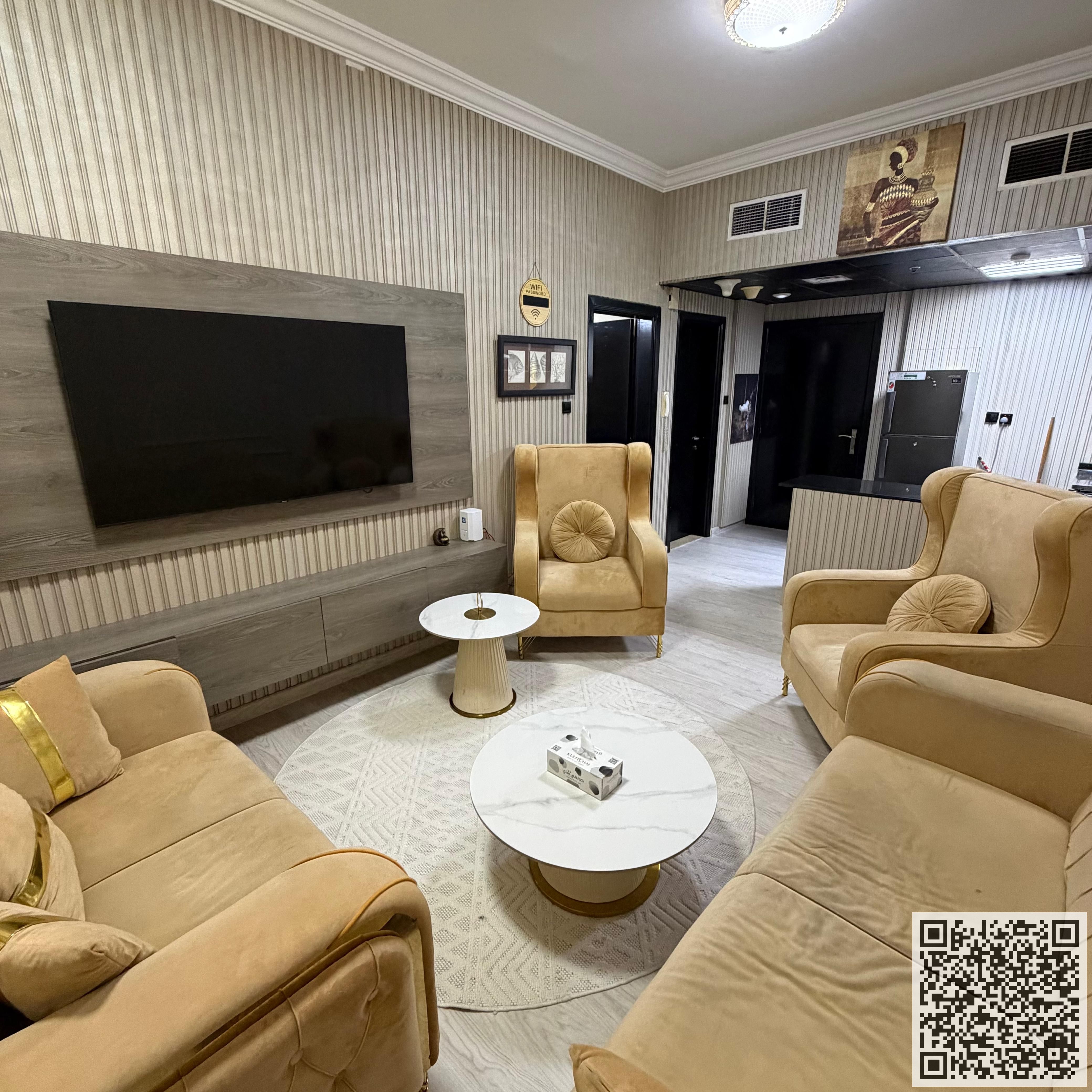 The most luxurious & elegant fully furnished one-bedroom apartment (super deluxe) for monthly rent in Ajman Includes bills, internet, and parking