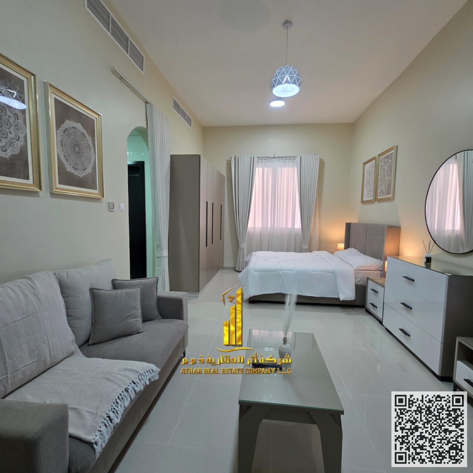 Luxury Studio Apartment with a separate kitchen. Fully furnished for monthly rent in Ajman, Al Jurf 2. At a special price! Rent includes bills & NET