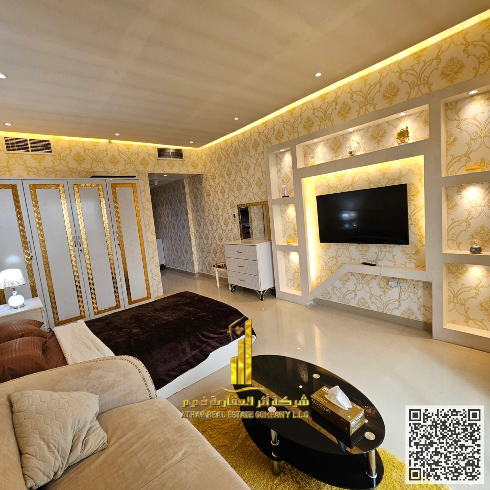 Fully furnished studio with balcony for monthly rent in Ajman, Al Nuaimiya Tower C Stylish and tidy furnishings Includes bills and internet