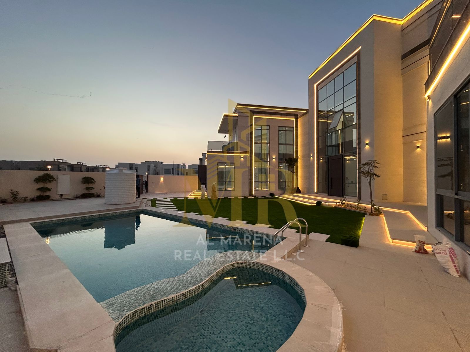 Luxury villa in the most prestigious area of Ajman, two floors and a roof with a private pool, including electricity, water and air conditioning, fo
