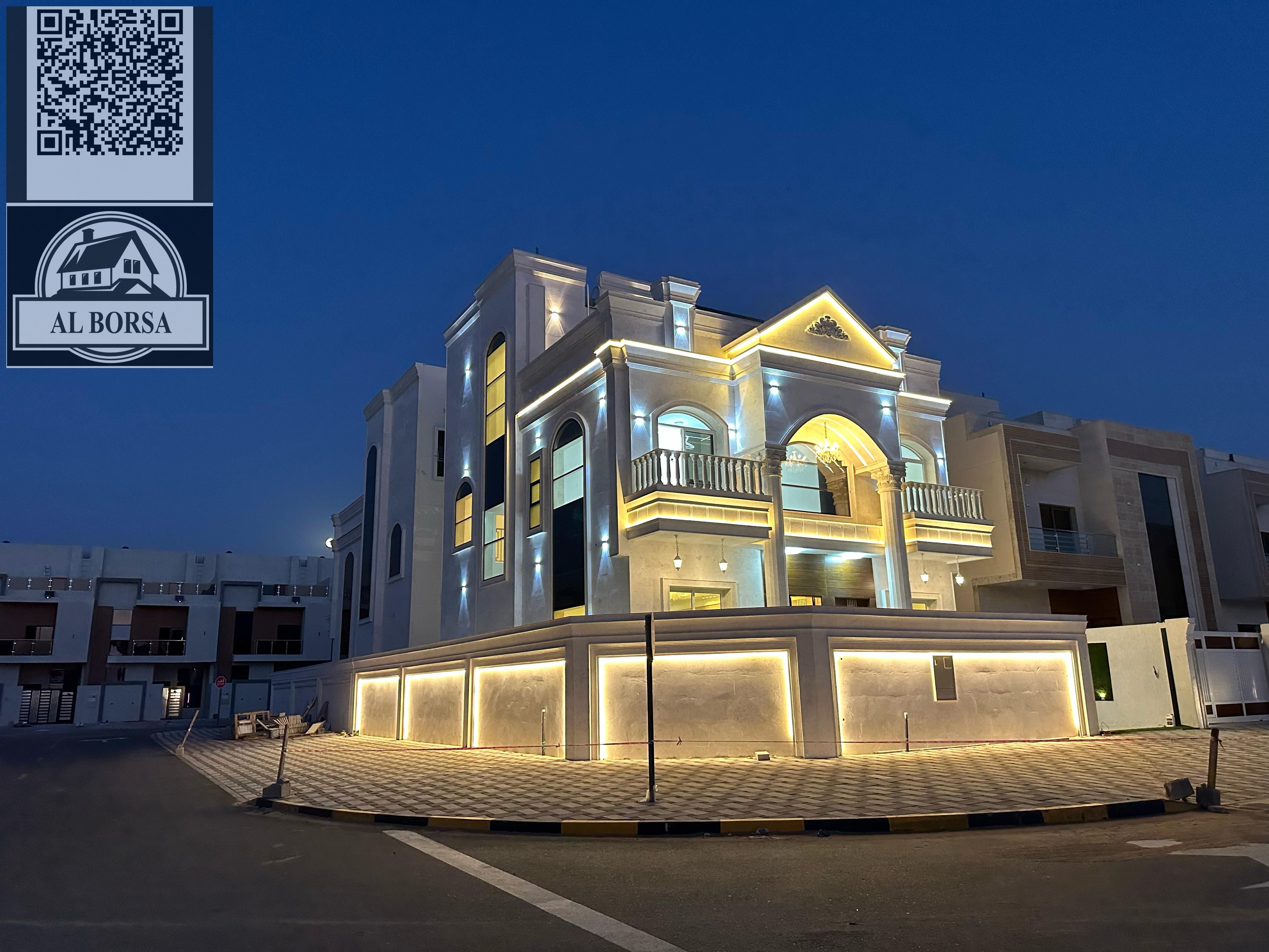 Corner villa for rent in Al Helio 2 – 5 master bedrooms + majlis + living room + maid's room + large yard | 3,600 sq ft | AED 140,000 cash