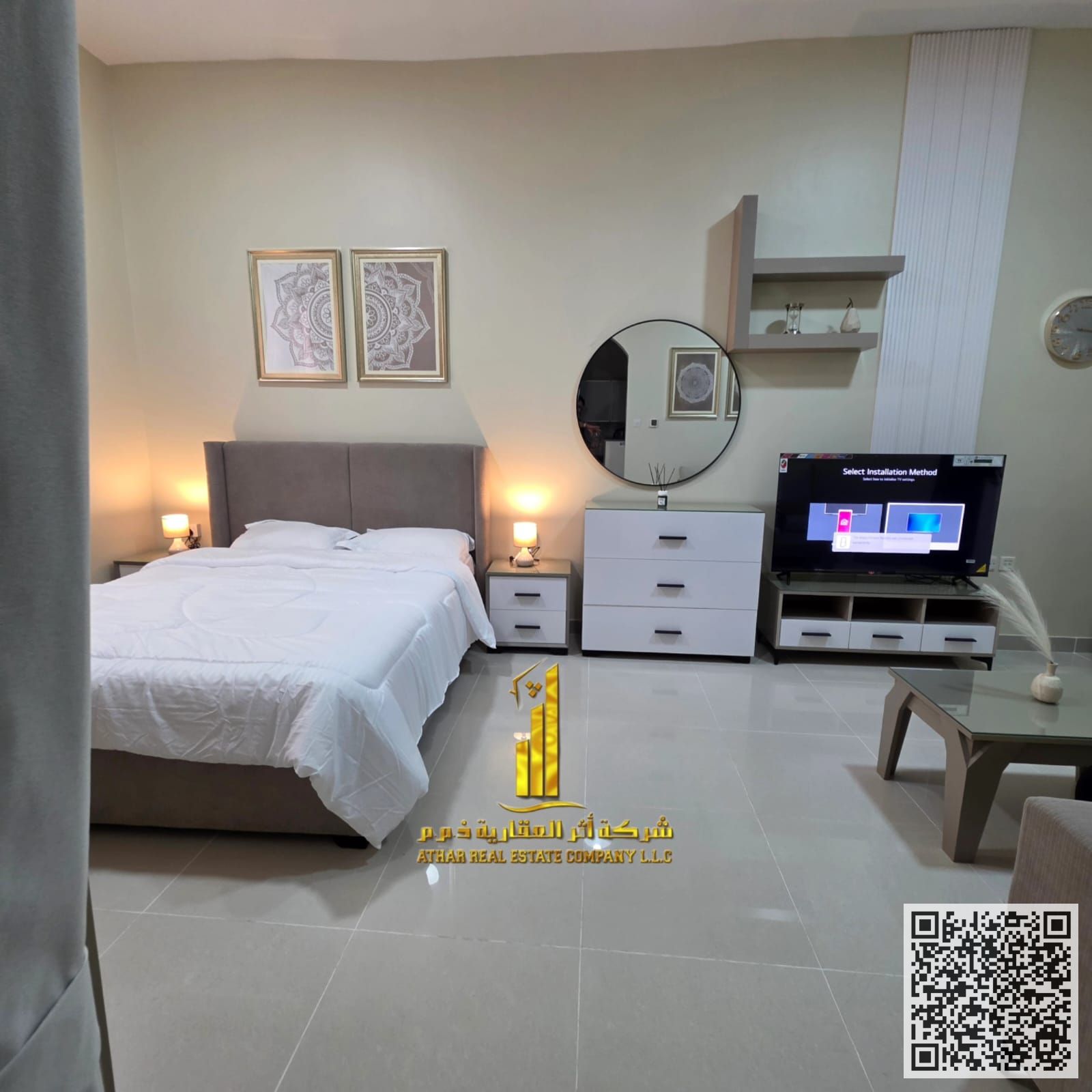 Furnished semi-detached studio apartment with hotel-style furniture for monthly rent in Ajman - Al Jurf 2 - next to Al Aqsa School