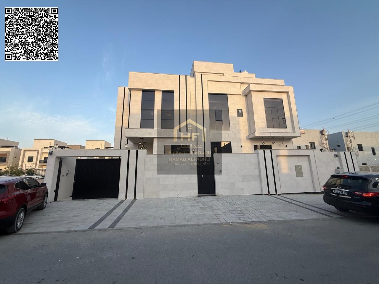 Villa in Al Yasmin, first occupancy, for annual rent opposite Al Rahmaniya, Sharjah. Prime location. The villa consists of: 6 master bedrooms, a livi