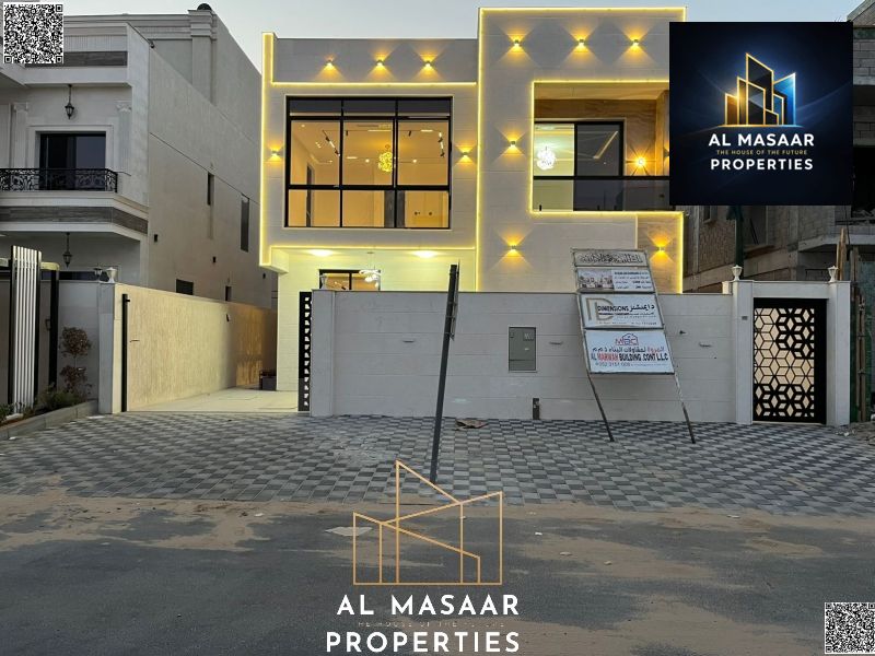 Villa for sale in Ajman | Al Amrah area | 5 bedrooms, majlis, hall and swimming pool | Freehold ownership for all nationalities | Price includes regis