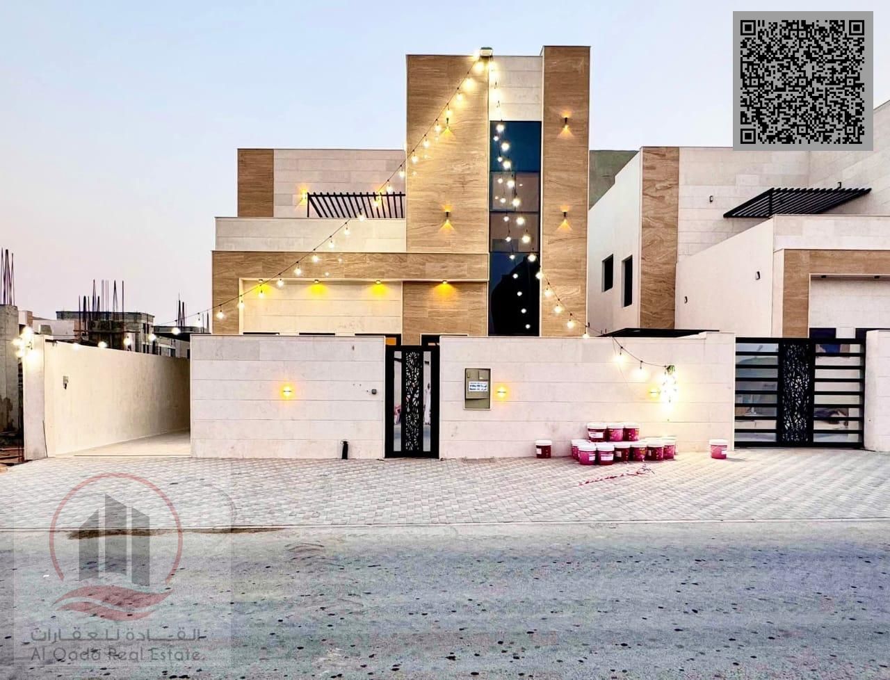 Villa for sale in Ajman, Al Helio area, including registration fees. 4 master bedrooms, majlis, living room, maid's room, and bank financing available