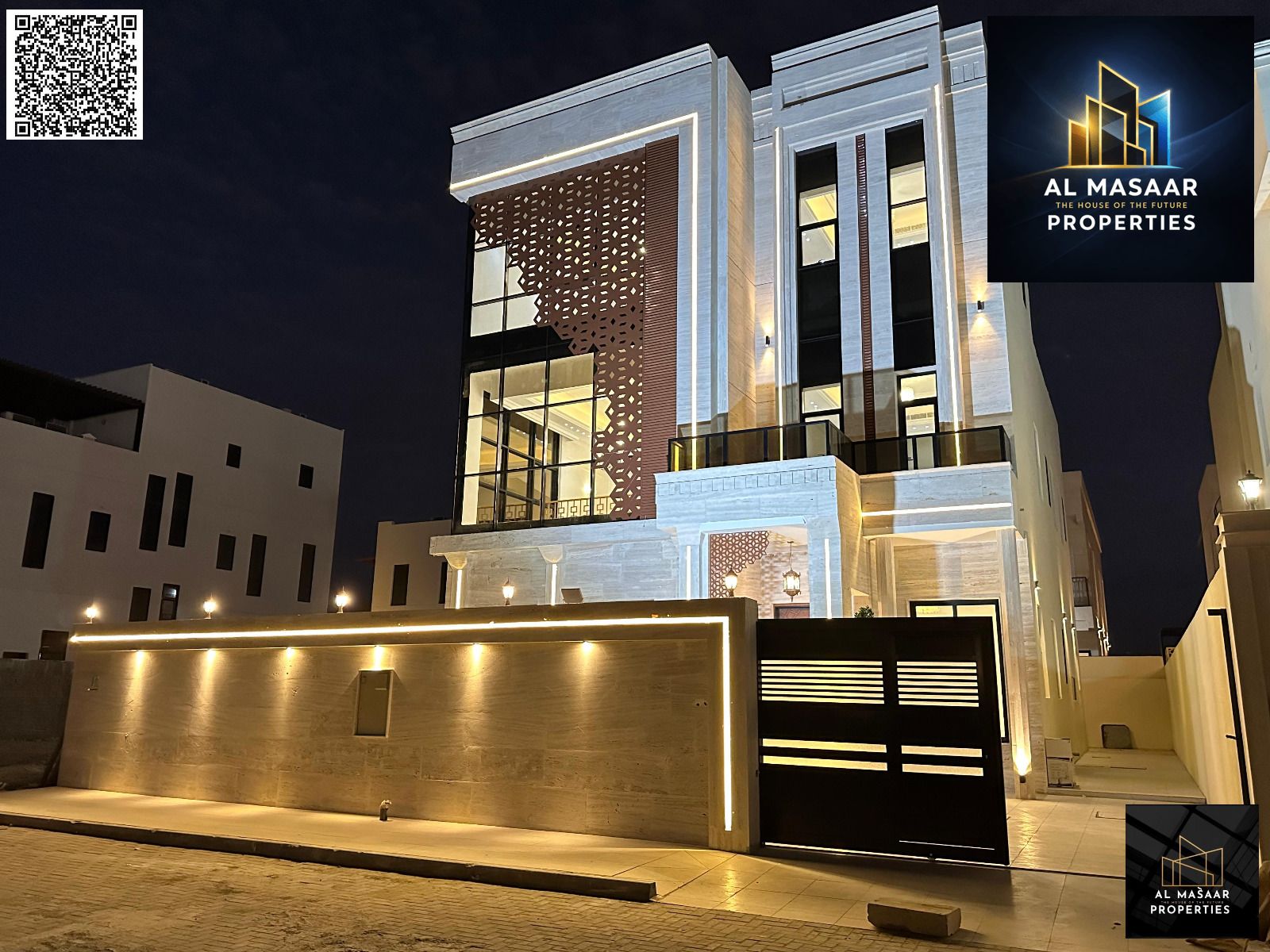 A luxurious villa with a modern design and spacious areas in a prime strategic location on Sheikh Mohammed Bin Zayed Road, offering a sophisticated li