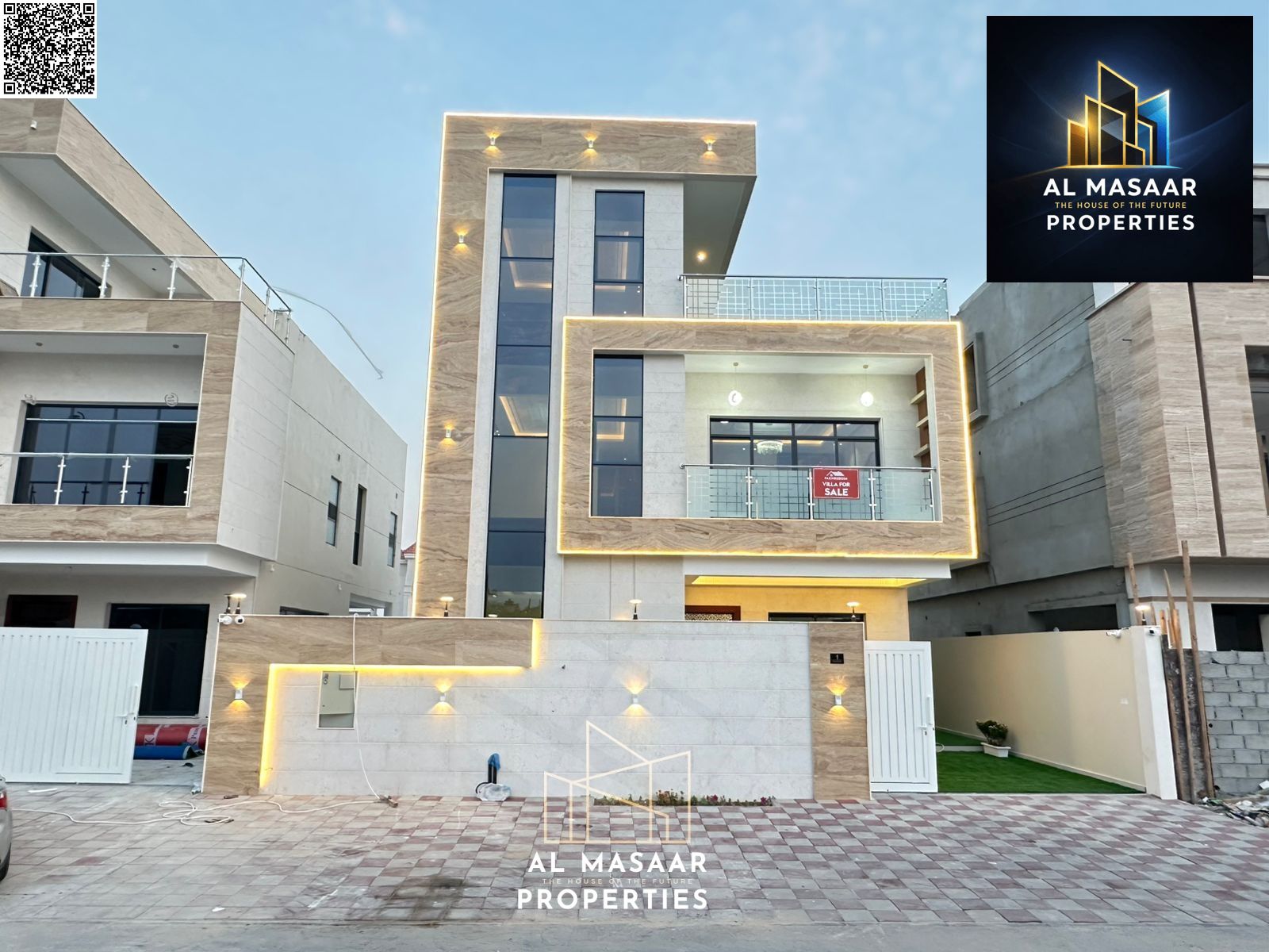 Luxury villa with hotel-style finishes in Al Yasmin | 6 master bedrooms + maid's room | 15-meter setback | Freehold ownership for all nationalities |