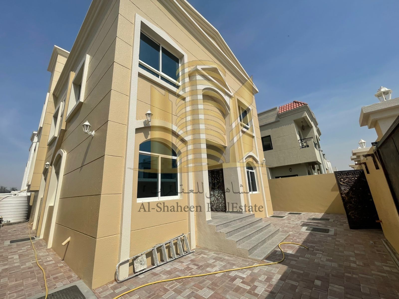 - 5 + + + + 110 Two-story villa for rent in Ajman Al Yasmin area - behind the park Large paved road 5 master bedrooms + kitchen + living room Majlis with washrooms + bathroom Maid's room with ensuite bathroom + laundry room Split air conditioners The vill