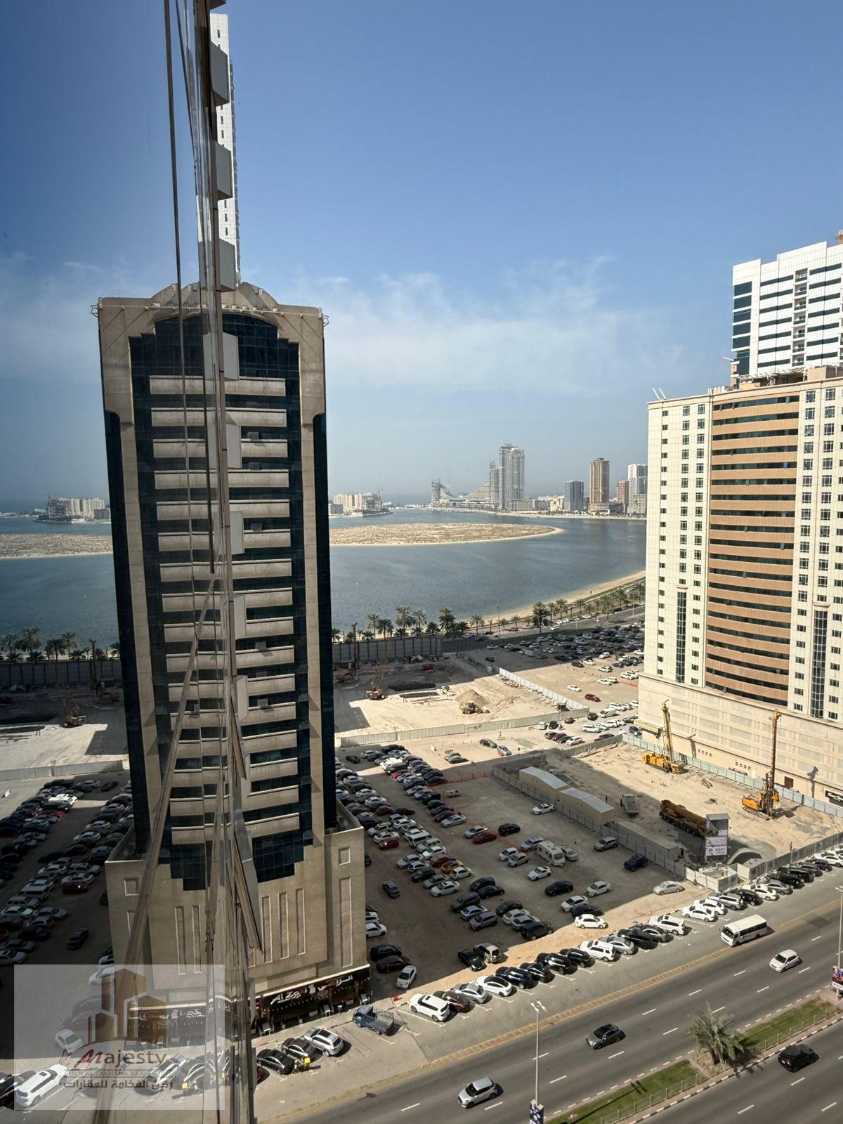An apartment is available for rent in Sharjah, in the Al Taawun area. It consists of two bedrooms and a living room, including a master bedroom.