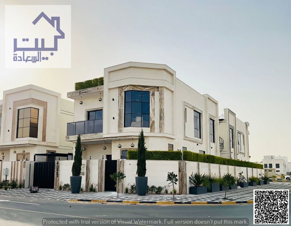For sale stone-faced villa in upscale Al Zahiyah. Stunning modern finishes, near services road. Freehold for all nationalities, 100% bank finance avai