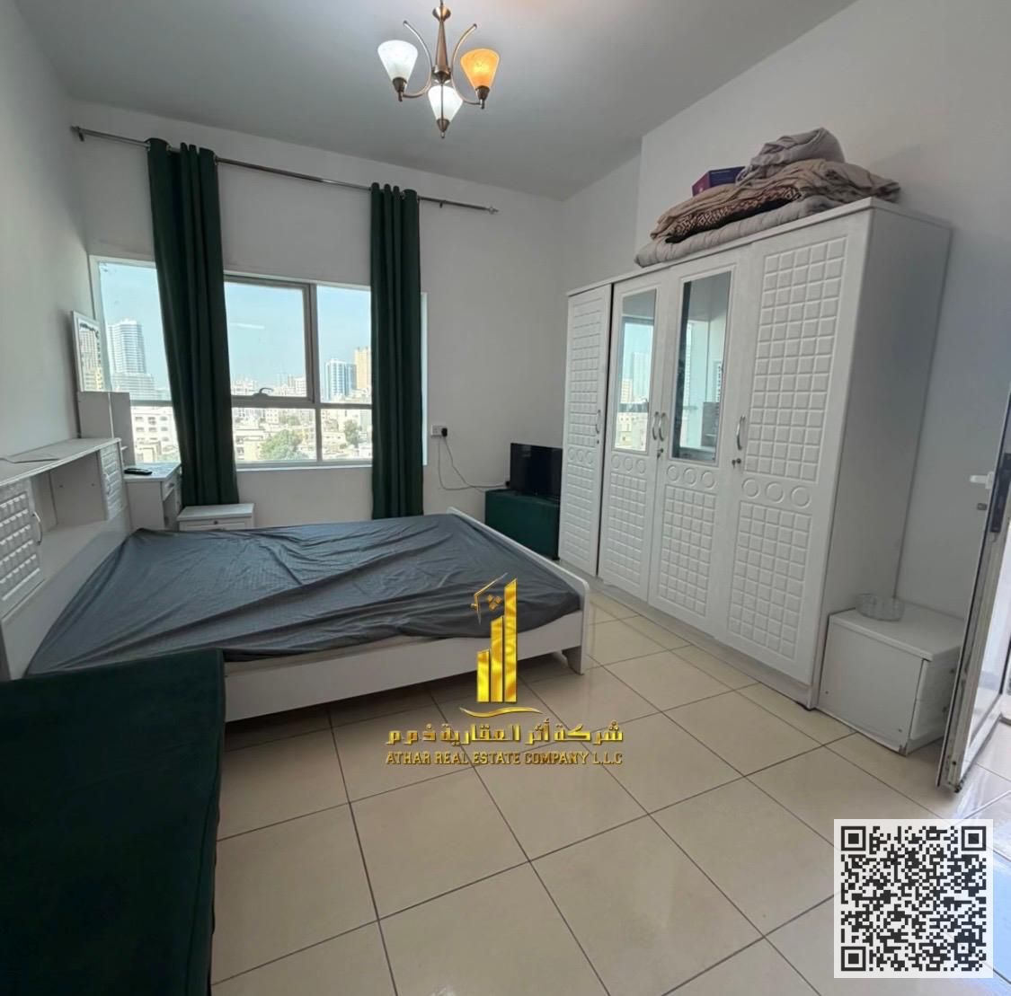 Luxury Studio Apartment with a semi-separate kitchen. Fully furnished for monthly rent in Ajman, Orient Tower. At a special price! Rent includes