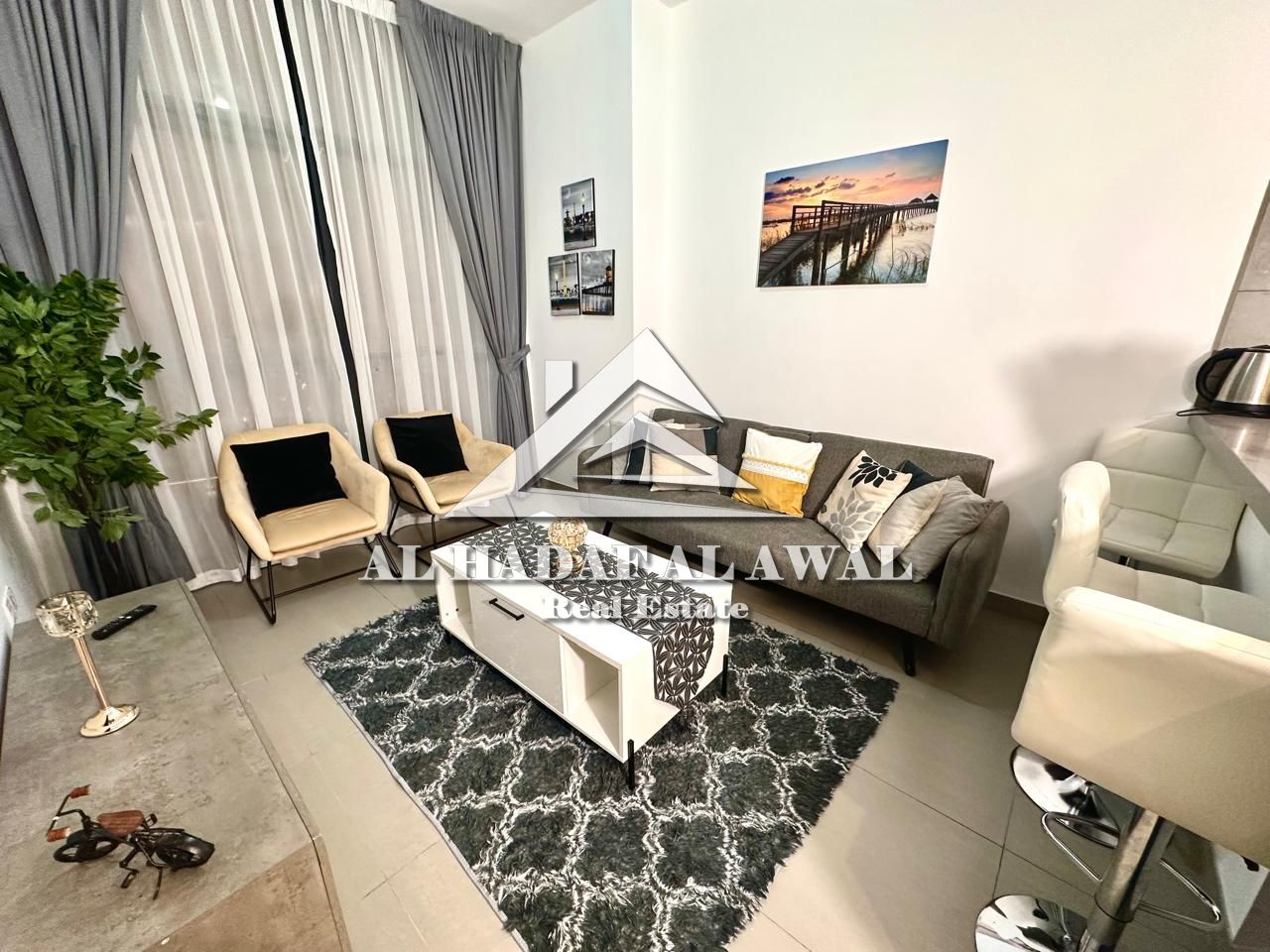 One-bedroom apartment with a living room available for rent in Al Mamsha