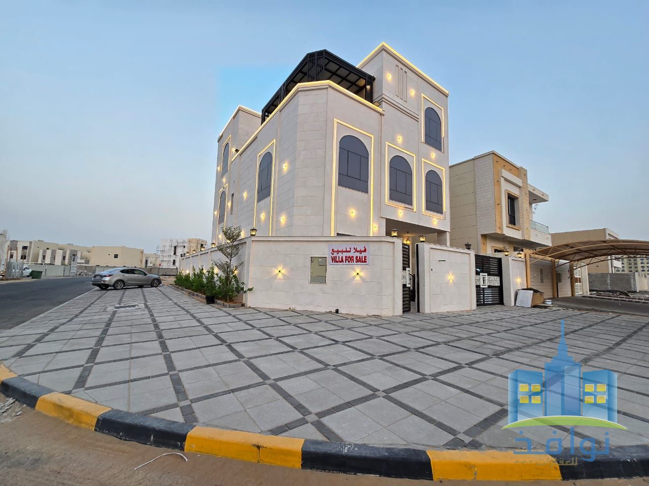 A corner villa with a large area and high-end finishes for sale.