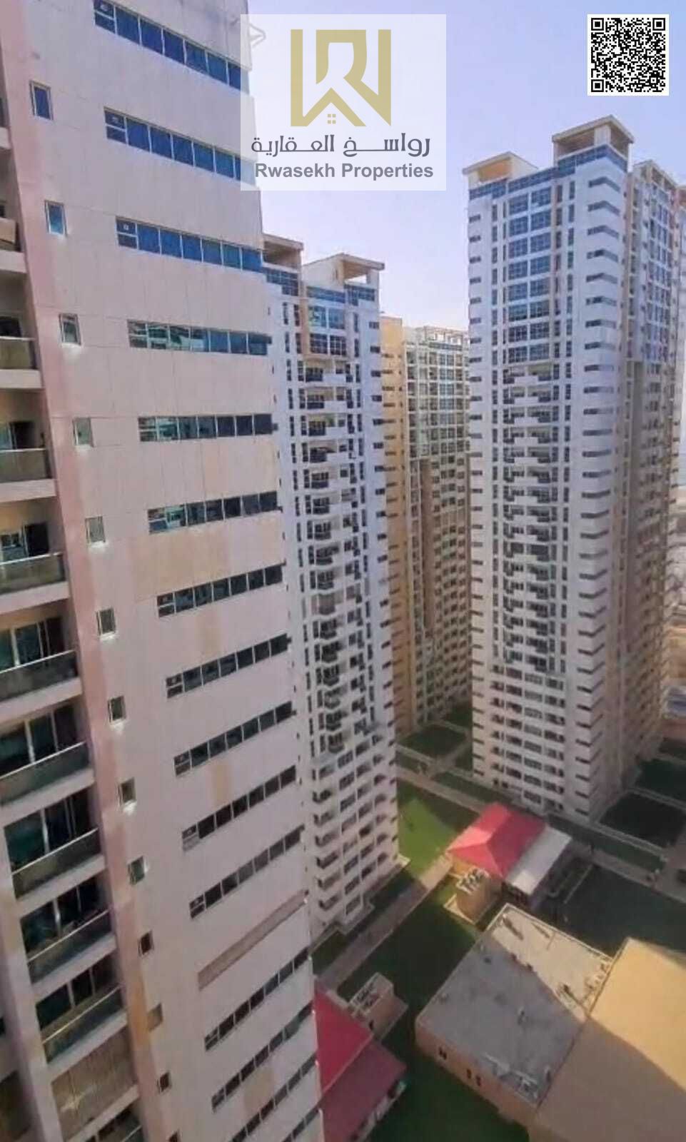 A spacious two-bedroom apartment is for sale in Ajman One Towers, offering a generous layout with a total area of 1,873 square feet. The apartment f