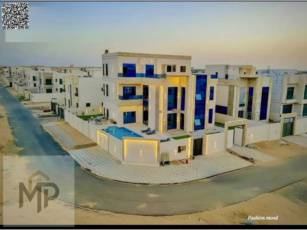 Villa (corner) 7 rooms, majlis, 3 halls, swimming pool and elevator | Freehold | Price including registration fees, water, electricity, central air co