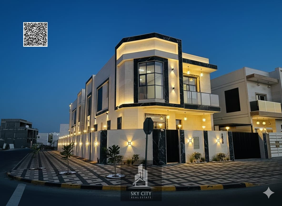 Luxury villa with electricity and water in Al Zahia, opposite Al Qabail Mall. Corner villa with front setback, two street frontages, freehold