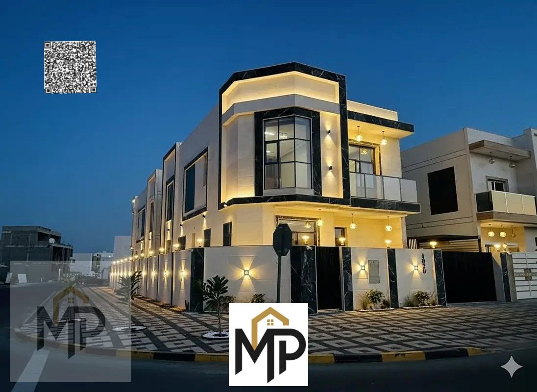 Luxury villa with electricity and water in Al Zahia, opposite Al Qabail Mall, front setback, corner of two streets, freehold for all nationalities, sp