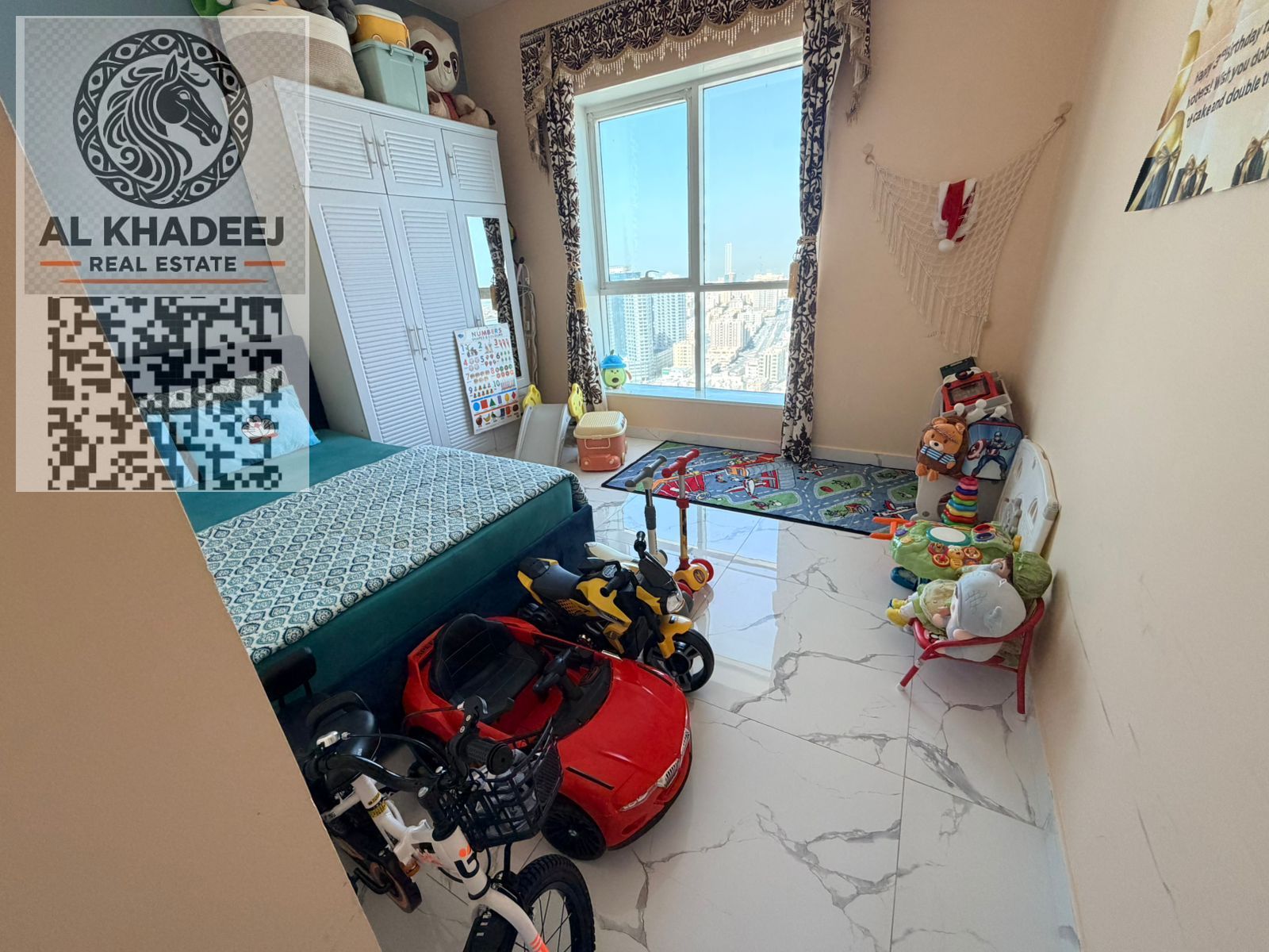 An ideal apartment for living or investment, two bedrooms and a living room in Al Waha Tower, one of the best towers in Ajman.