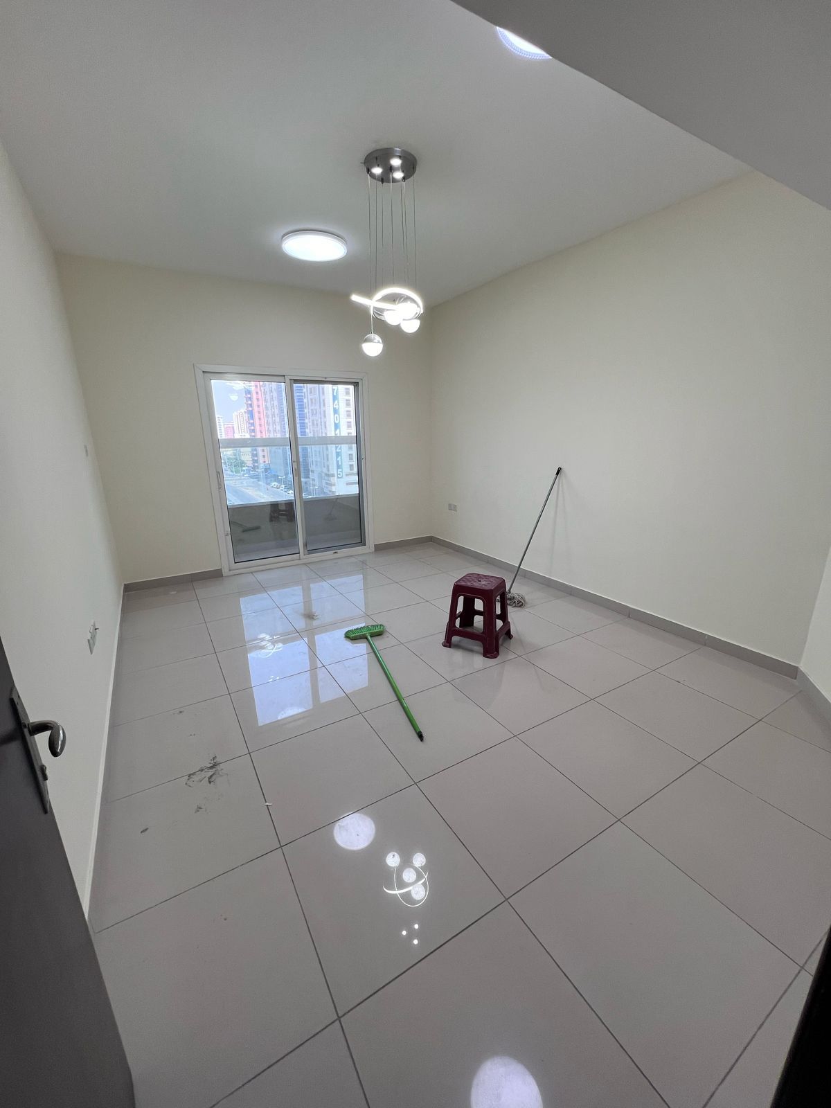 One bedroom, living room, two bathrooms, balcony with a fully open view, and free gym access.