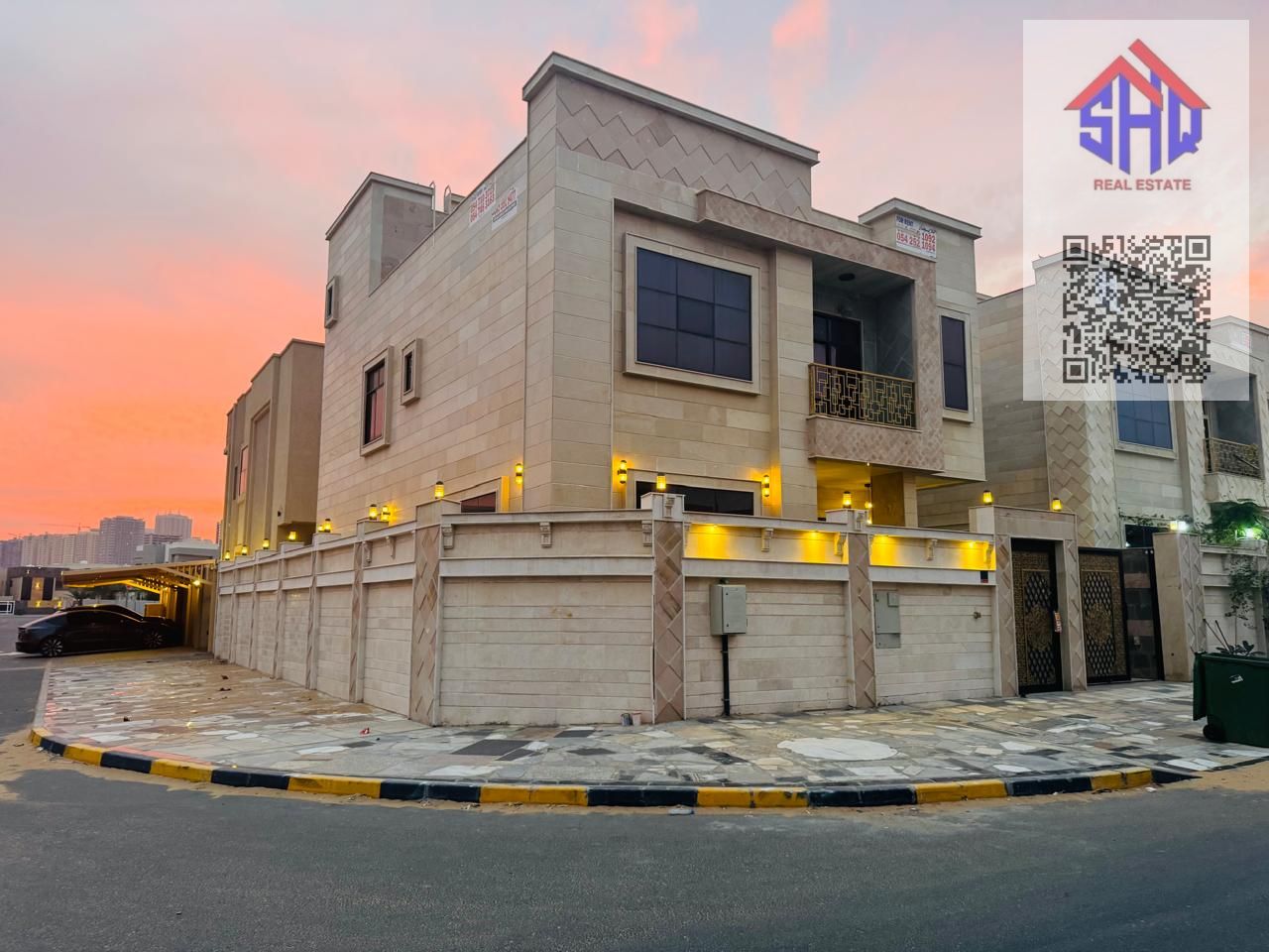 Two-story villa with a rooftop terrace for rent in Al Zahia area. It consists of 6 master bedrooms, a living room, a majlis (formal sitting room), and a maid's room.