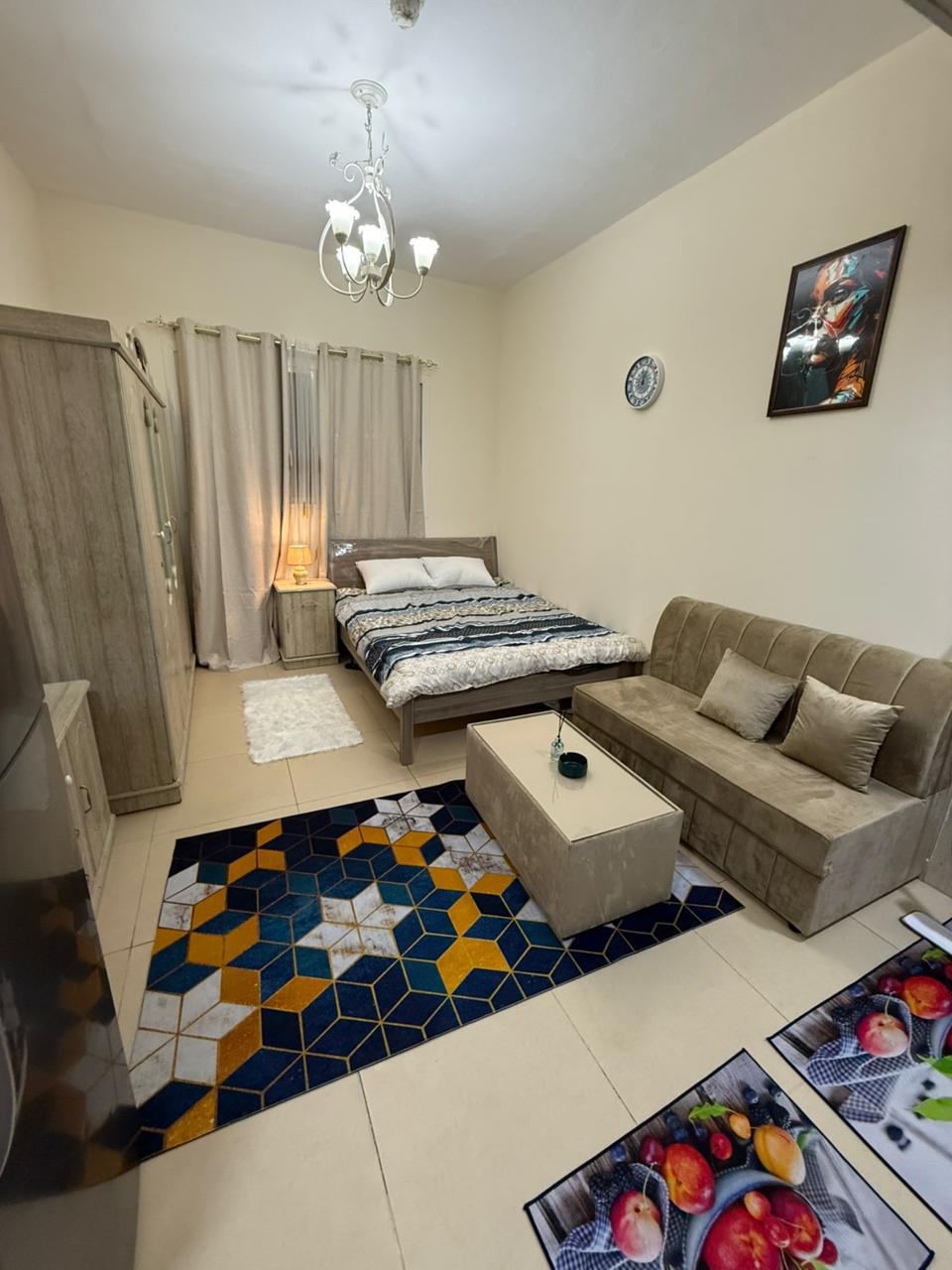 Furnished studio for monthly rent in Al Yasmeen Towers, Ajman, all bills, internet parking included.