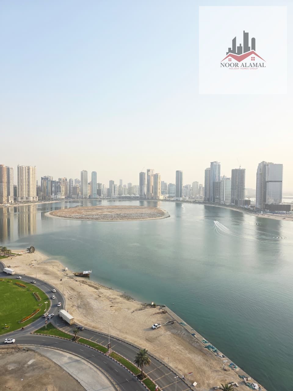 Sharjah Al Khan Beach Tower 1 apartment for the luxury owner, second resident, furnished with super deluxe hotel furniture, 3 rooms, a hall.