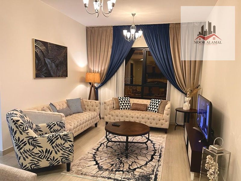 Sharjah Al Taawun, new building, furnished apartment with hotel furnishings, two rooms, a hall, a kitchen and two bathrooms. The price is 7300,