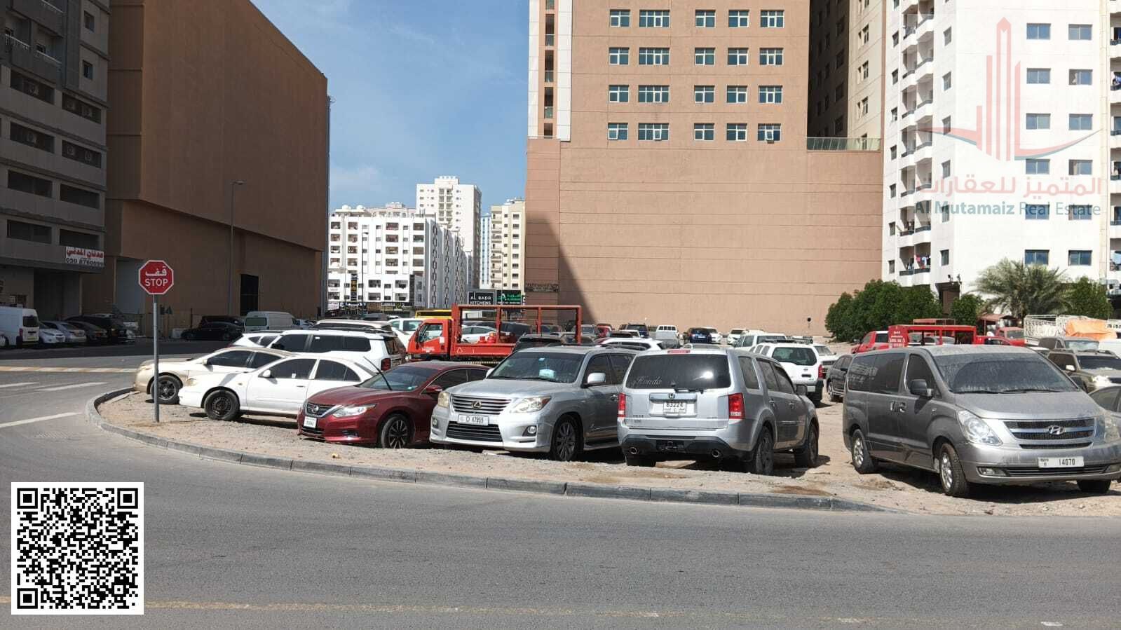 For sale in Ajman, a residential/commercial corner plot on two streets in Ajman Industrial Area 2, measuring 8,000 sq ft, G+10 Asking 4.5 M