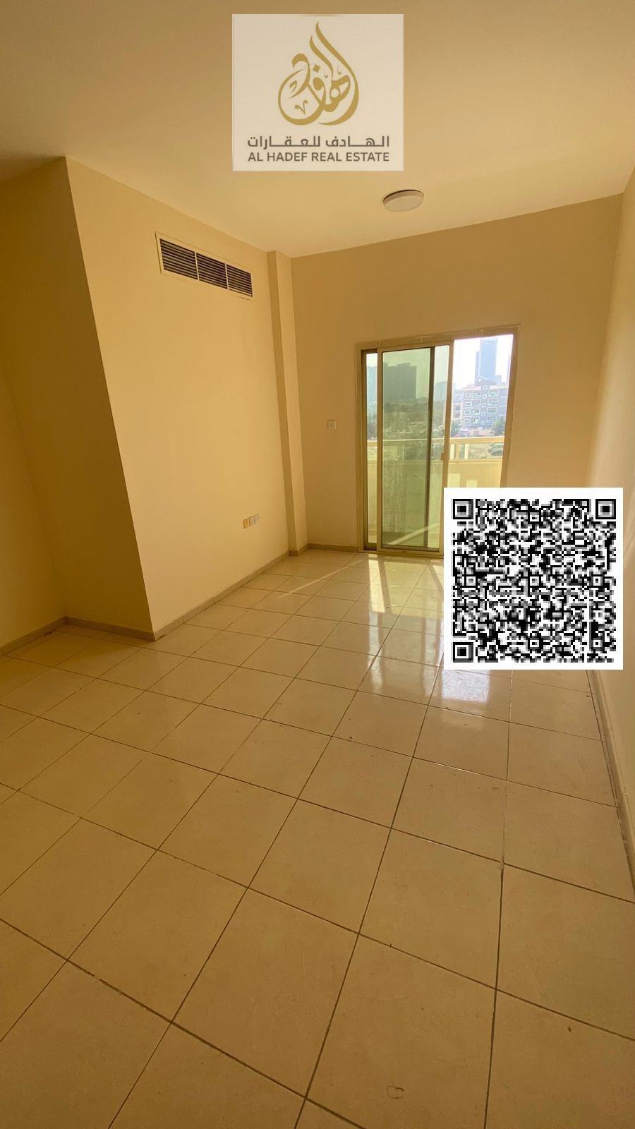 Two bedrooms and a living room with two bathrooms and a balcony. Very spacious. Clean building. Prime location in Al Rashidiya 2, near Falcon Towers.