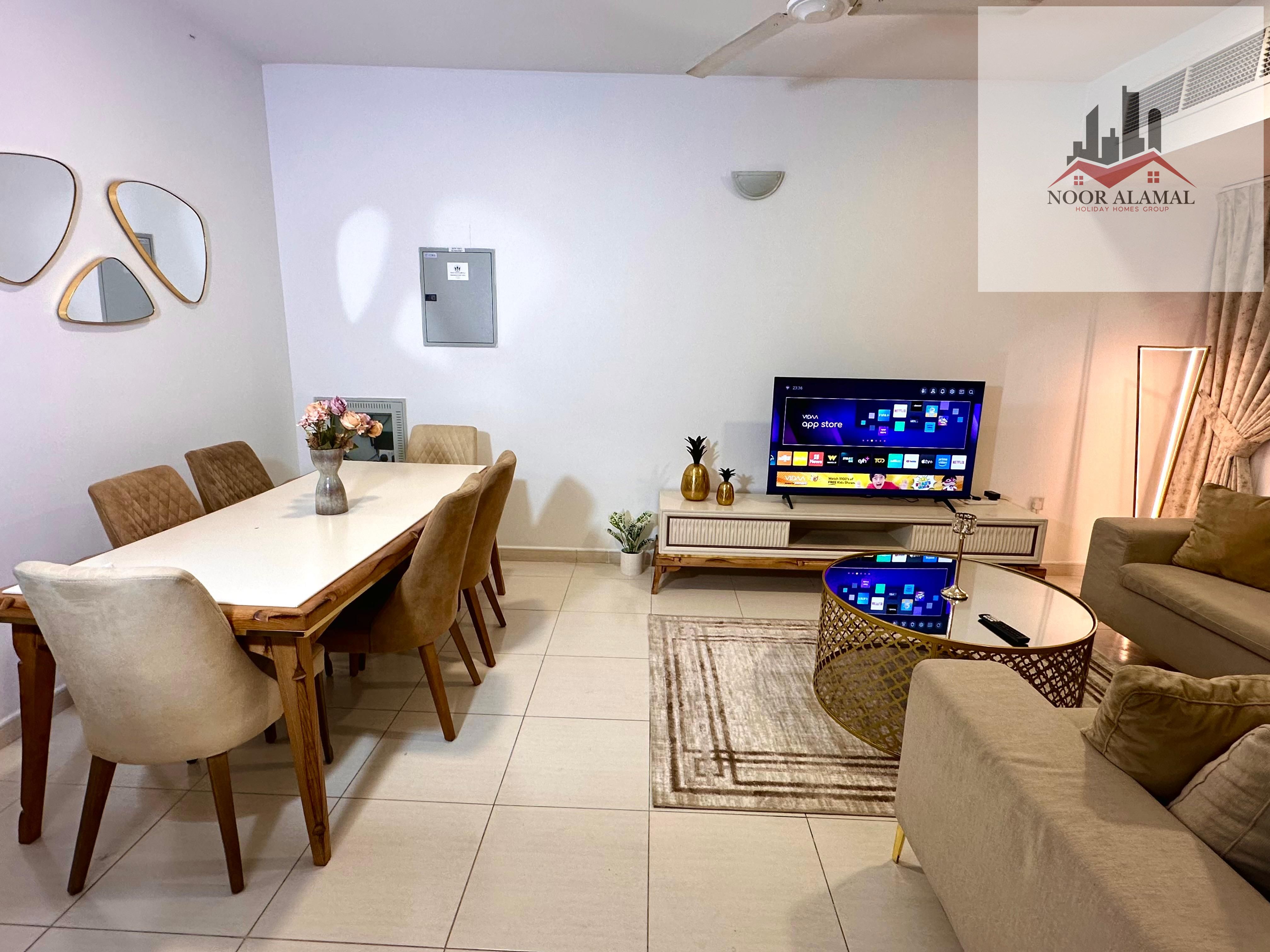 Sharjah, Muwaileh: Fully furnished, super deluxe apartment, second occupancy. Two bedrooms, living room, kitchen, two bathrooms, and balcony