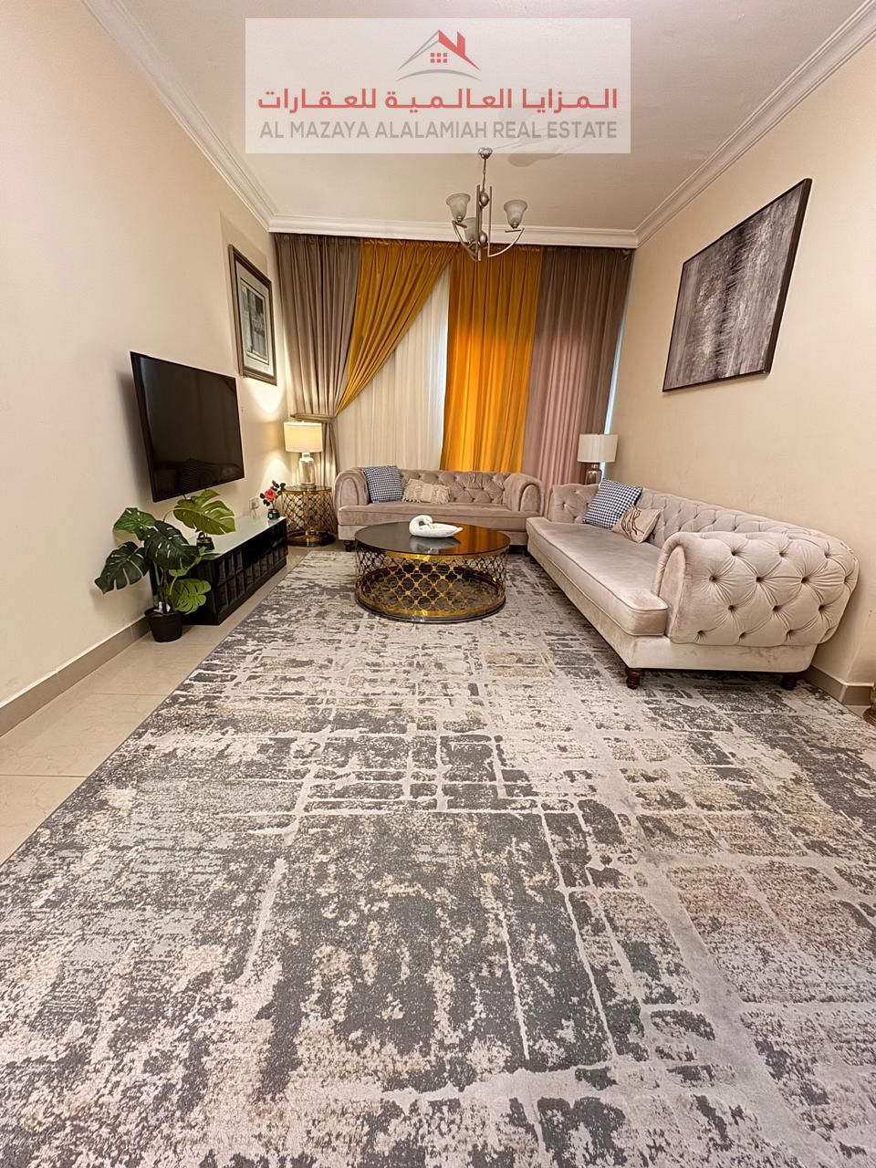 Two-bedroom apartment with a living room, fully furnished, in Al Taawun, near Sharjah Corniche, for monthly rent.