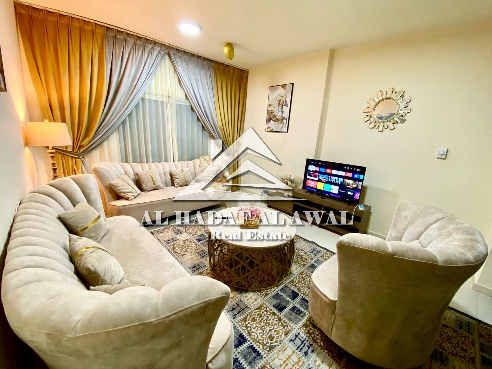 One-bedroom apartment with a living room available for rent in Al majaz 3