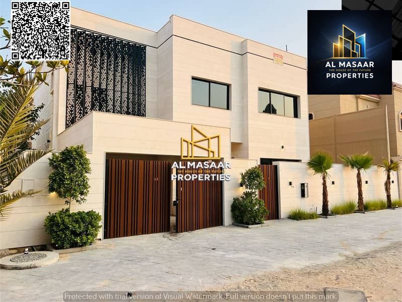 Al Rawda villa, freehold, private swimming pool, directly in front of the mosque, includes electricity, water, and air conditioning.