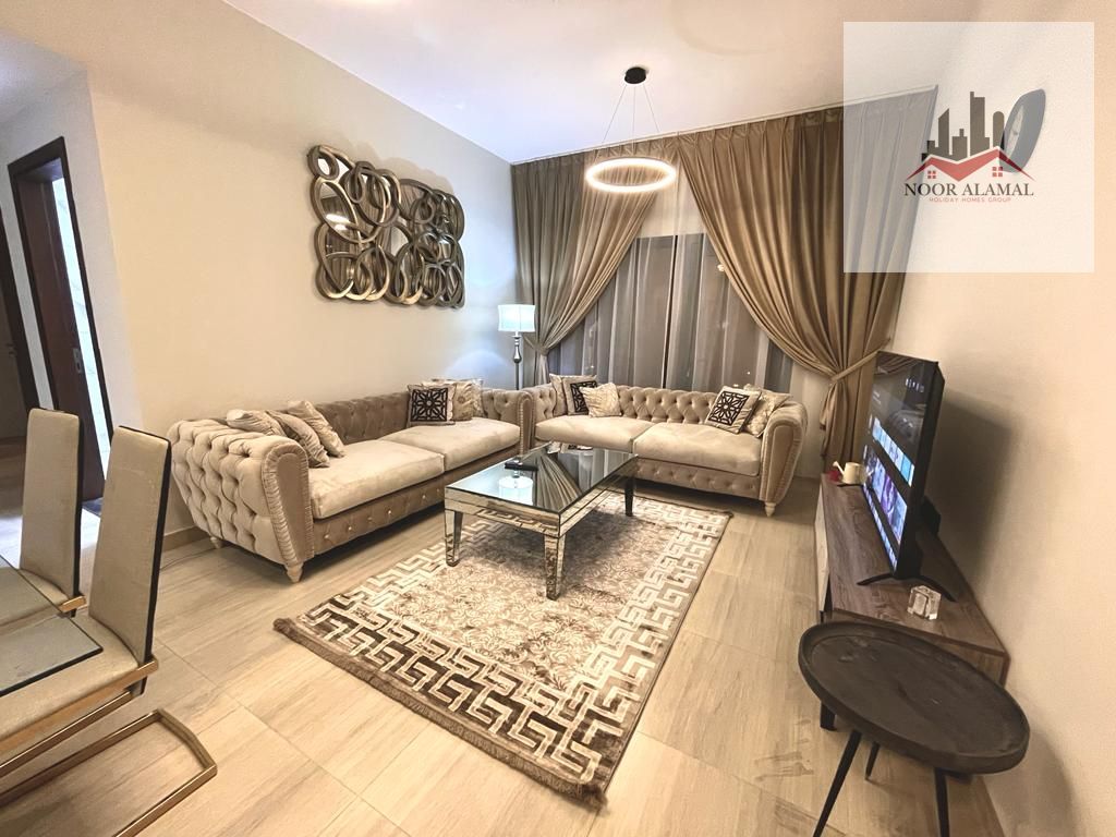 Dubai Liwan, 2 bedrooms and living room, super deluxe, first occupancy, balcony, 2 bathrooms. Price 11500 AED including all bills and parking.