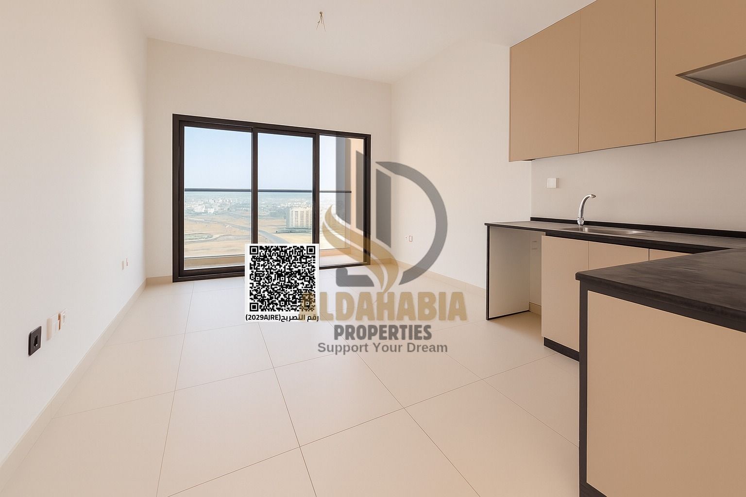 Studio apartment with balcony, first occupancy, includes swimming pool, gym, and two free parking spaces.