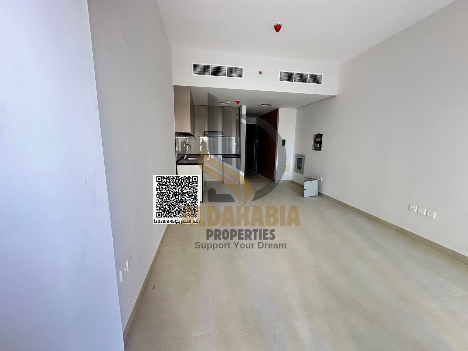 Studio apartment with balcony, first occupancy, includes swimming pool, gym, and two free parking spaces.