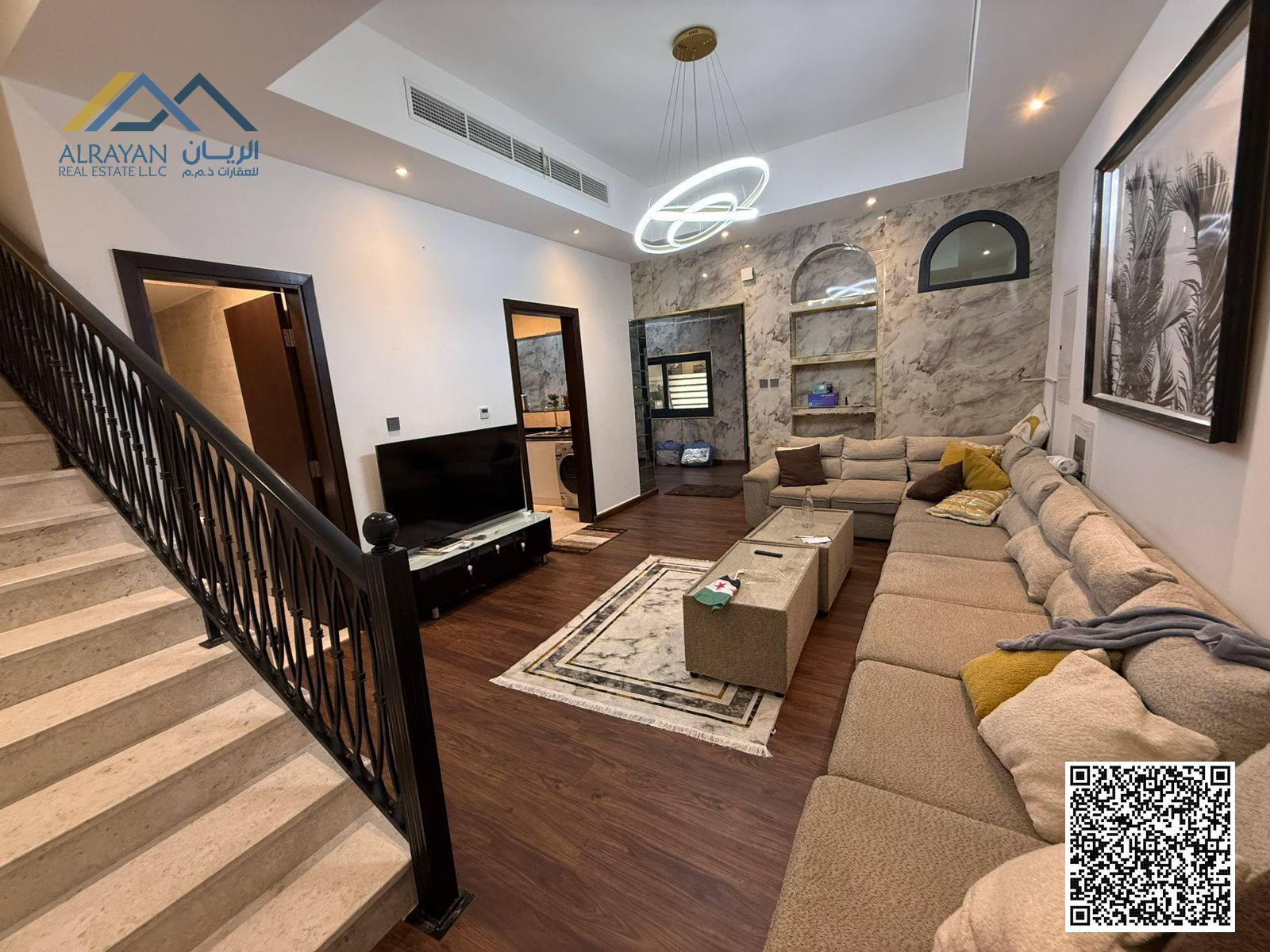 A unique residential opportunity for rent in Al Zahia area Fully furnished Uptown apartment – 3 floors – in a vibrant area with enchanting natur