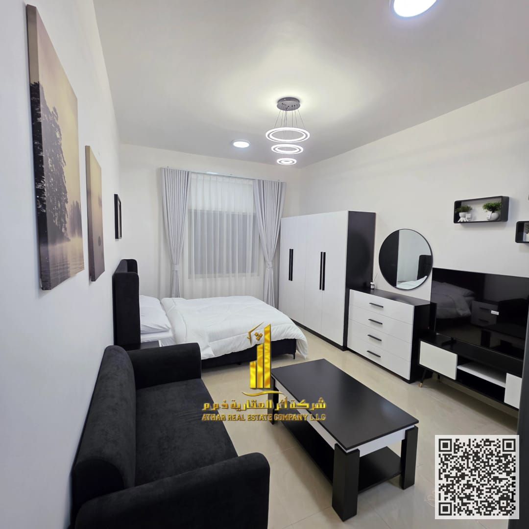 Furnished semi-detached kitchen studio apartment with hotel-style furnishings for monthly rent in Ajman - Al Jurf 2 - next to Al Aqsa School