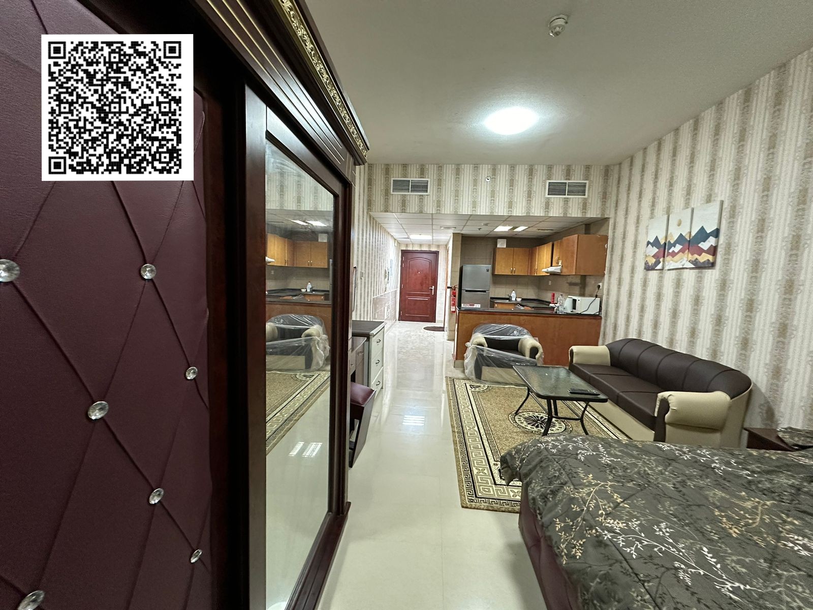 Spacious furnished studio with balcony for bachelors on monthly rent