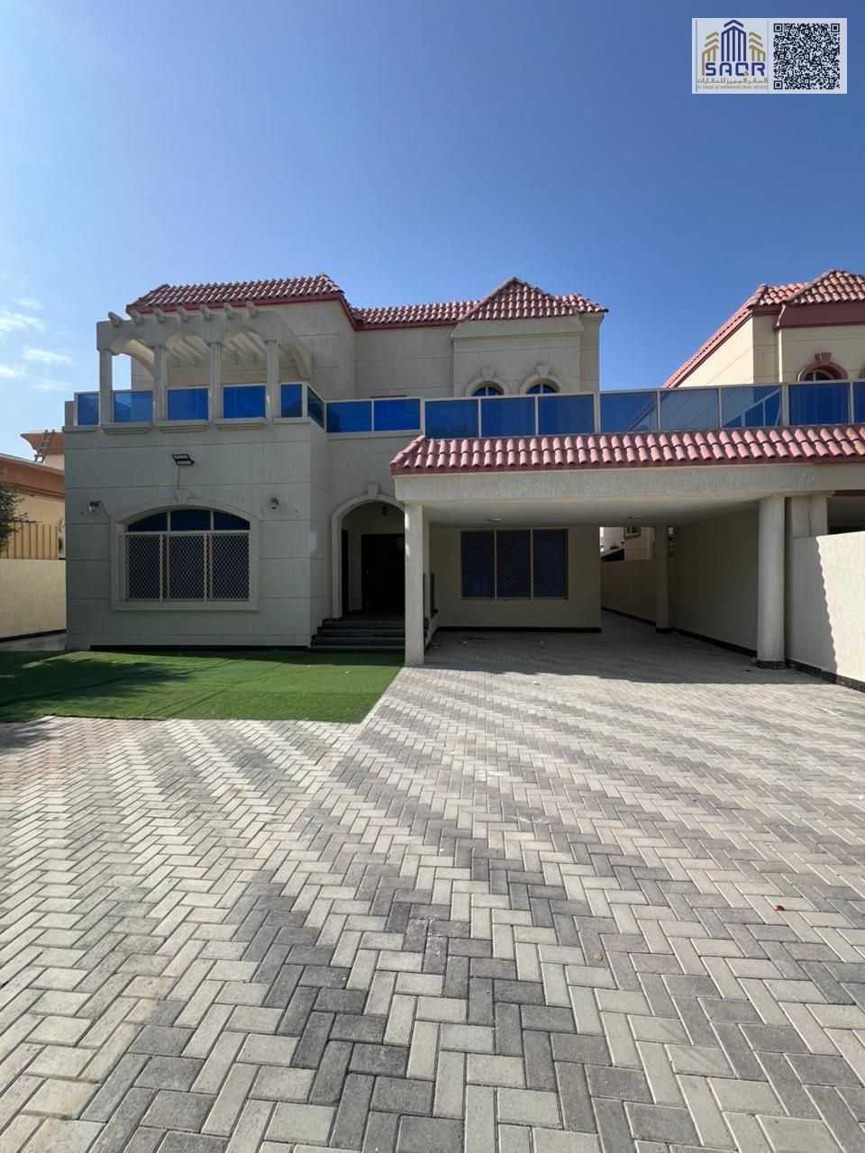 Luxury villa for rent featuring five spacious bedrooms with an elegant majlis and a large family living hall designed for comfort privacy and upscale