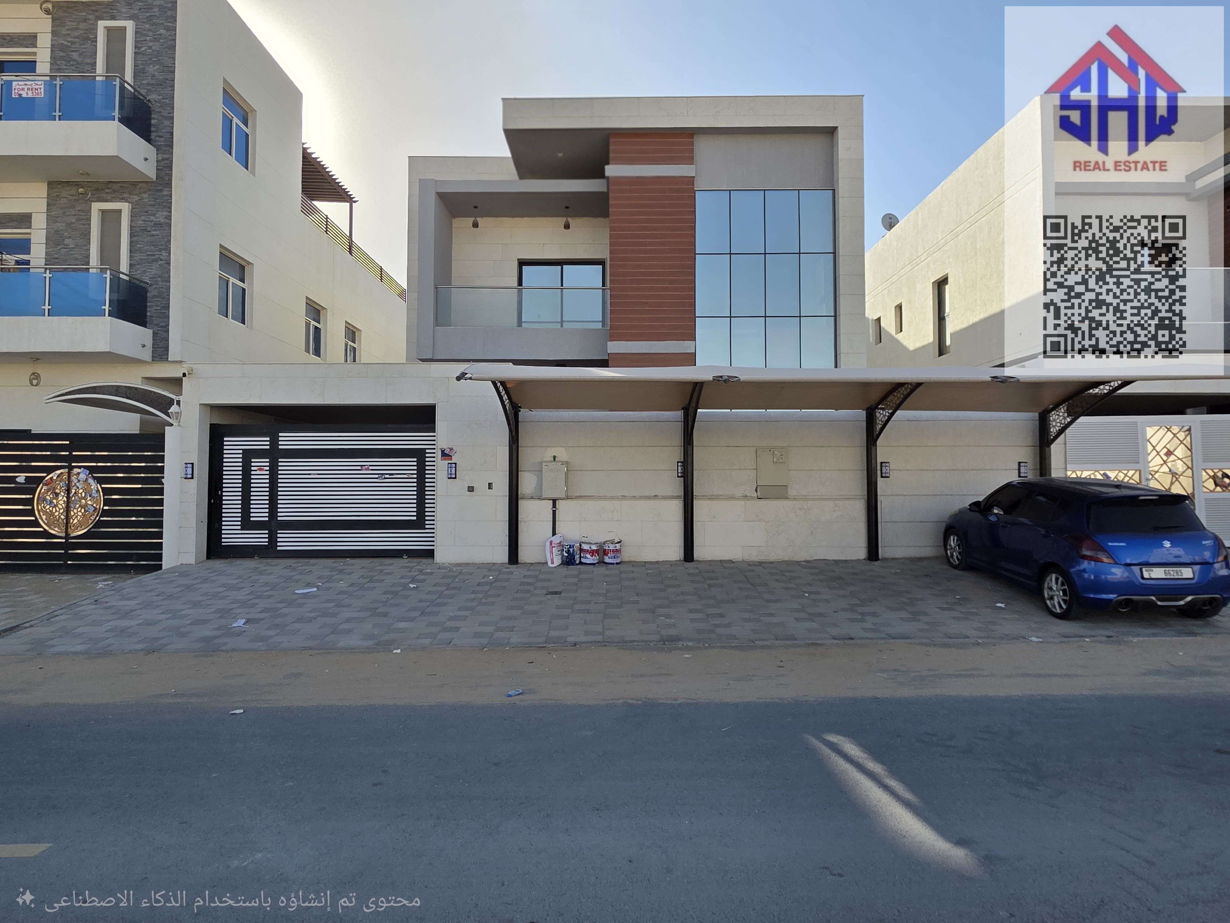 Villa for rent in Al Yasmin, five master bedrooms with built-in wardrobes, a majlis, two living rooms, and a maid's room.