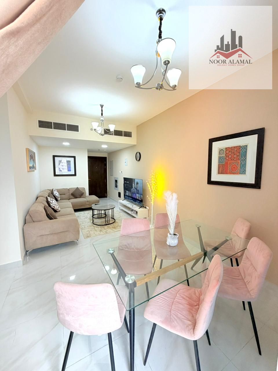 Sharjah, Al Taawun area, fully furnished apartment with hotel-style furnishings, second occupancy for a luxury owner. Two bedrooms, living room,